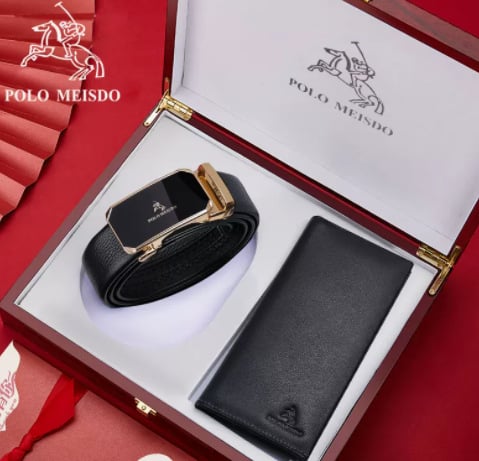 Set curea și portofel din piele naturală, piele din primul strat, cataramă din aliaj, lățime 2-4 cm