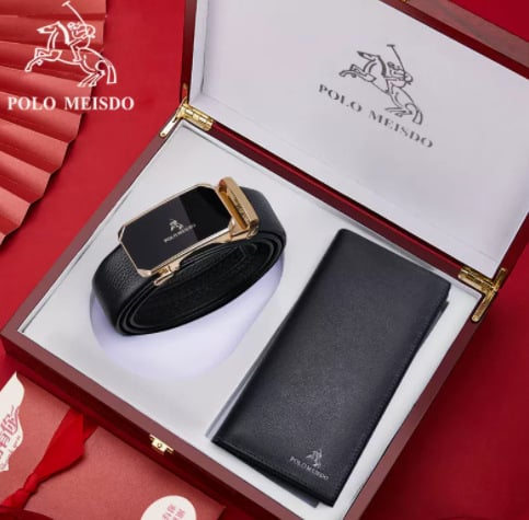 Set curea și portofel din piele naturală, piele din primul strat, cataramă din aliaj, lățime 2-4 cm