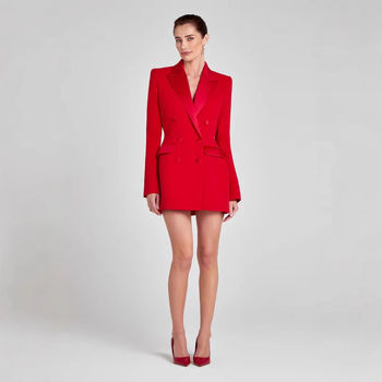 Γυναικείο μονοκόμματο φόρεμα‑κοστούμι με V-λαιμό, σατινέ πολυεστέρας, μακριά μανίκια, μέση στη γραμμή, μονοκόμματη κατασκευή, κομψό επαγγελματικό στυλ