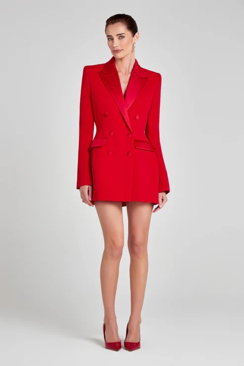 Γυναικείο μονοκόμματο φόρεμα‑κοστούμι με V-λαιμό, σατινέ πολυεστέρας, μακριά μανίκια, μέση στη γραμμή, μονοκόμματη κατασκευή, κομψό επαγγελματικό στυλ