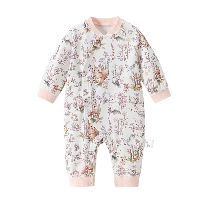 Salopetă din bumbac pentru fetițe, mâneci lungi, închidere diagonală, 100% bumbac, primăvară și toamnă