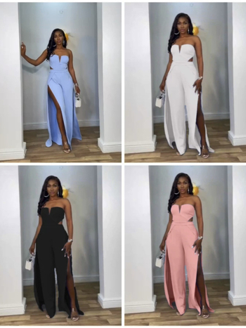 Ženski jumpsuit s V izrezom, otvoreni detalji, bez leđa, visokim strukom, panelni dizajn