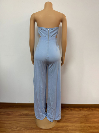 Ženski jumpsuit s V izrezom, otvoreni detalji, bez leđa, visokim strukom, panelni dizajn