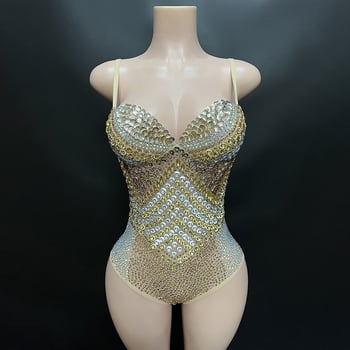 Ολόσωμο φόρμα από σπάντεξ με στρας, χωρίς μανίκια, ψηλή μέση, στενή γραμμή