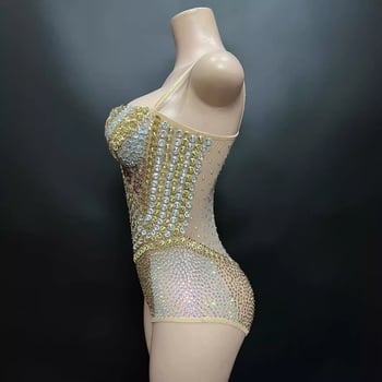 Ολόσωμο φόρμα από σπάντεξ με στρας, χωρίς μανίκια, ψηλή μέση, στενή γραμμή