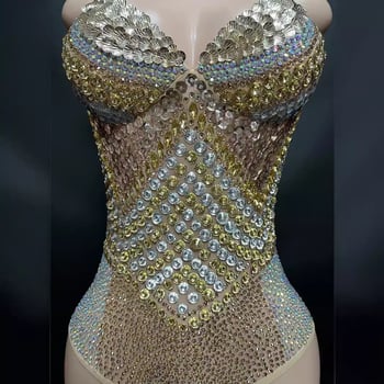 Ολόσωμο φόρμα από σπάντεξ με στρας, χωρίς μανίκια, ψηλή μέση, στενή γραμμή