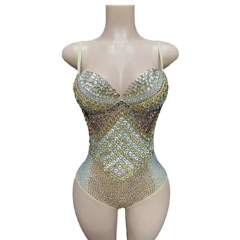 Ολόσωμο φόρμα από σπάντεξ με στρας, χωρίς μανίκια, ψηλή μέση, στενή γραμμή