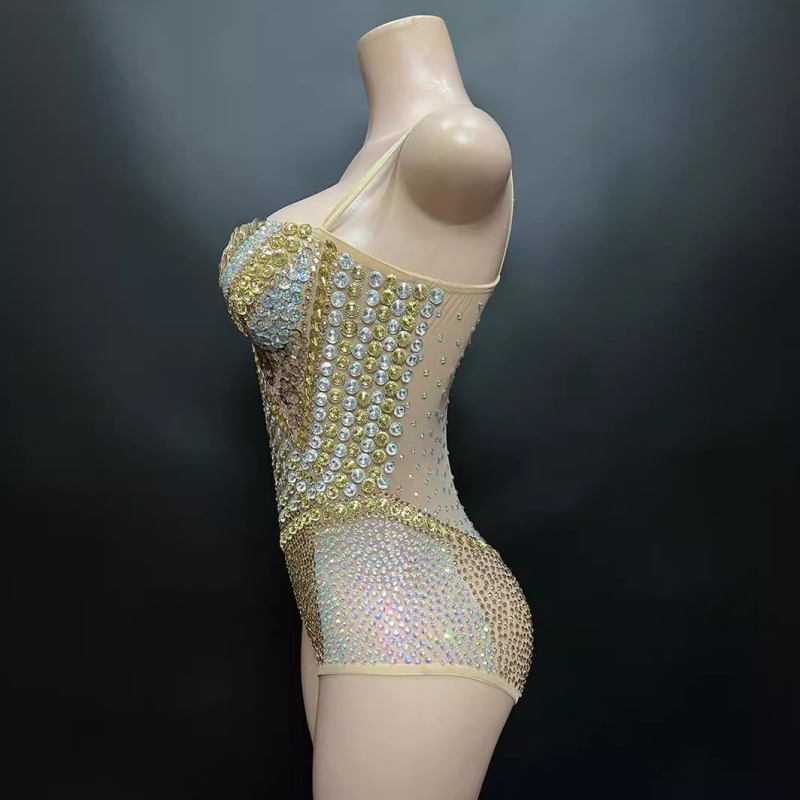 Ολόσωμο φόρμα από σπάντεξ με στρας, χωρίς μανίκια, ψηλή μέση, στενή γραμμή