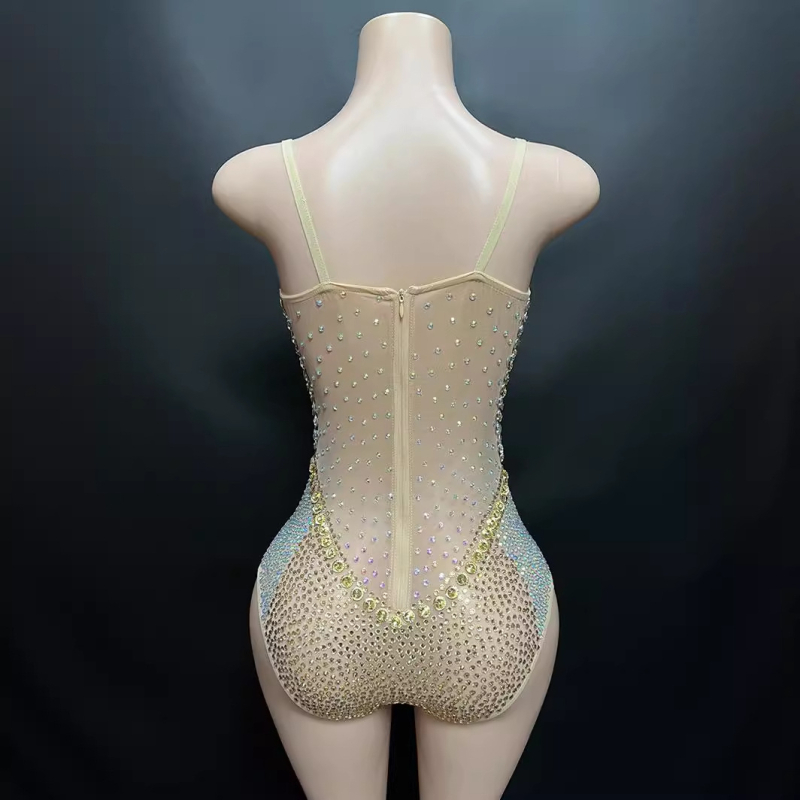 Ολόσωμο φόρμα από σπάντεξ με στρας, χωρίς μανίκια, ψηλή μέση, στενή γραμμή