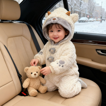 Бебешки зимен гащеризон с качулка – дебел филц, дълги ръкави, 100% полиестер, за новородени