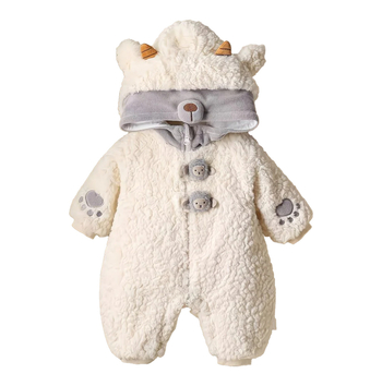 Бебешки зимен гащеризон с качулка – дебел филц, дълги ръкави, 100% полиестер, за новородени