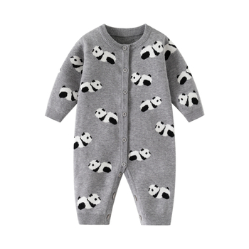 Pleteni bebi kombinezon s Panda uzorkom, dugi rukavi, pulover stil