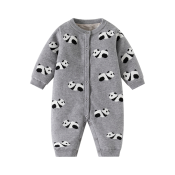 Pleteni bebi kombinezon s Panda uzorkom, dugi rukavi, pulover stil