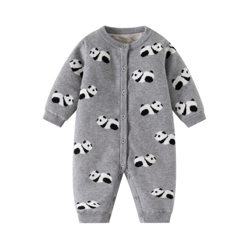Pleteni bebi kombinezon s Panda uzorkom, dugi rukavi, pulover stil