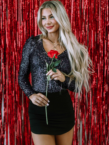 Salopetă Shiying cu paiete, croială triunghiulară — talie înaltă, mâneci lungi, lungime 3/4, poliester