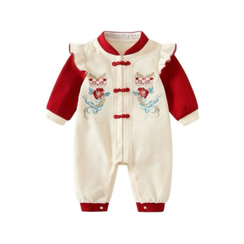 Novorođenčki pamučni kombinezon, unisex, kratki rukavi, kineski stil, proljeće 2025