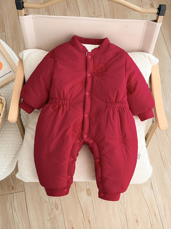 Salopetă pentru bebeluți, căptușită cu fleece, groasă, închidere frontală cu nasturi, poliester