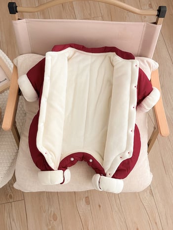 Salopetă pentru bebeluți, căptușită cu fleece, groasă, închidere frontală cu nasturi, poliester