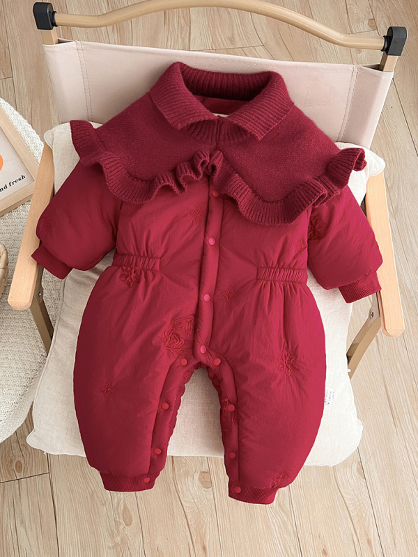 Salopetă pentru bebeluți, căptușită cu fleece, groasă, închidere frontală cu nasturi, poliester