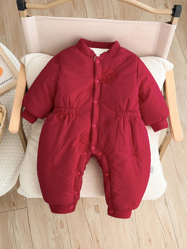 Salopetă pentru bebeluți, căptușită cu fleece, groasă, închidere frontală cu nasturi, poliester