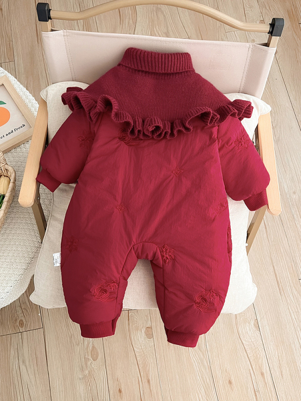 Salopetă pentru bebeluți, căptușită cu fleece, groasă, închidere frontală cu nasturi, poliester