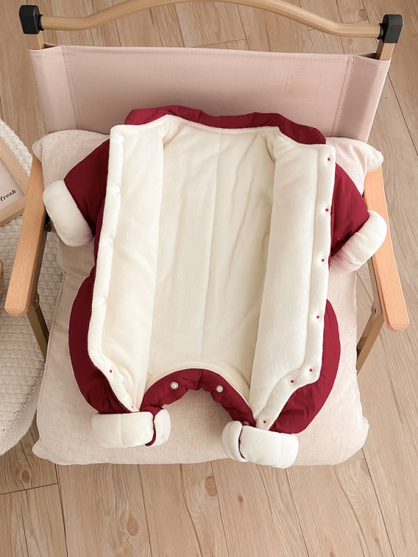 Salopetă pentru bebeluți, căptușită cu fleece, groasă, închidere frontală cu nasturi, poliester