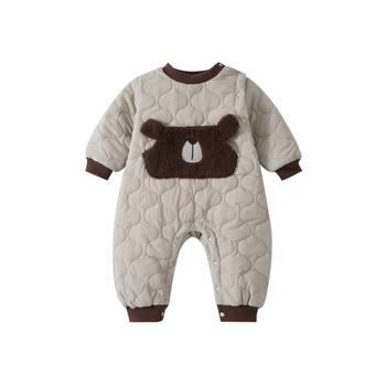 Rompers za bebe s fleece podstavom, džep u obliku medvjeda, najlonska tkanina, zatvaranje preko glave, za novorođenčad 0–1 godina (zima)