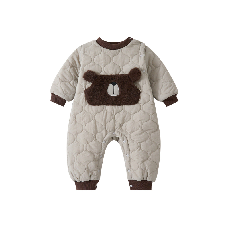 Rompers za bebe s fleece podstavom, džep u obliku medvjeda, najlonska tkanina, zatvaranje preko glave, za novorođenčad 0–1 godina (zima)