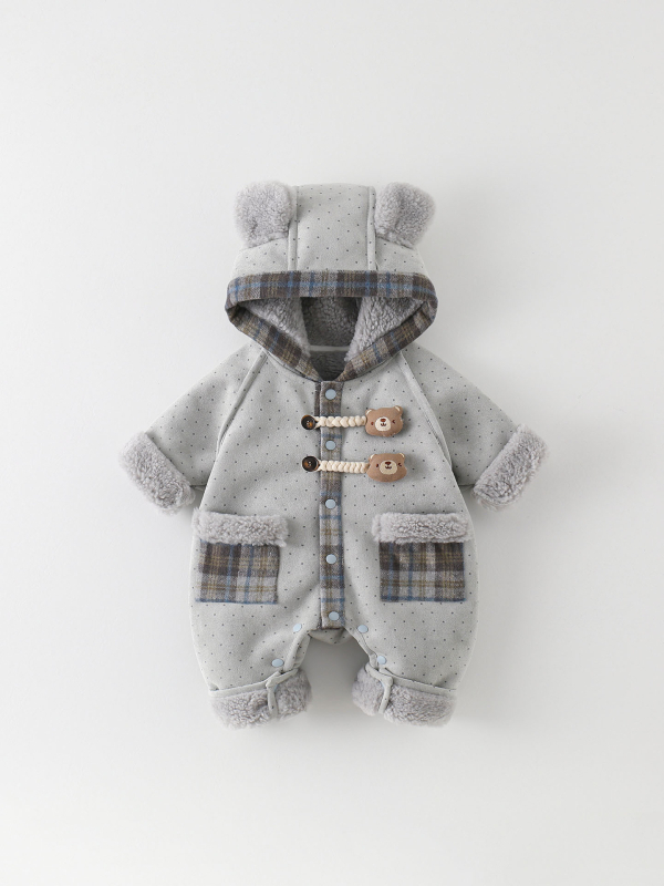 Zimski dječji skafander s kapuljom, debeli flis, unisex, dugi rukavi, glavni materijal poliester 96,6%