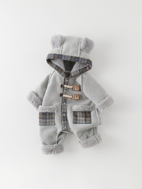 Zimski dječji skafander s kapuljom, debeli flis, unisex, dugi rukavi, glavni materijal poliester 96,6%