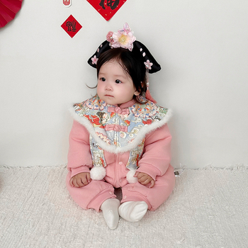 Salopetă din bumbac pentru bebeluți, groasă pentru iarnă, mâneci lungi, 0–1 ani