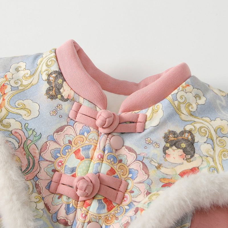 Salopetă din bumbac pentru bebeluți, groasă pentru iarnă, mâneci lungi, 0–1 ani