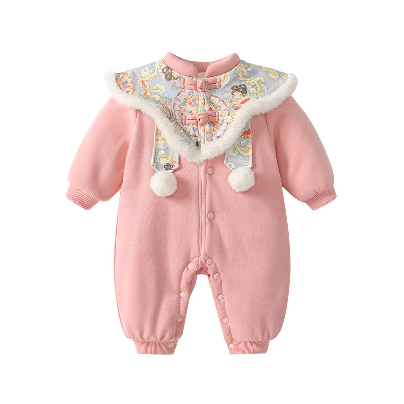 Salopetă din bumbac pentru bebeluți, groasă pentru iarnă, mâneci lungi, 0–1 ani