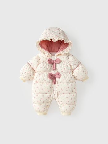 Vlinder salopetă bebe cu fleece din poliester, căptușeală groasă pentru iarnă, fetițe nou-născute, mâneci lungi, glugă, fermoar