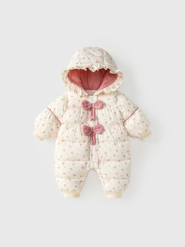 Vlinder salopetă bebe cu fleece din poliester, căptușeală groasă pentru iarnă, fetițe nou-născute, mâneci lungi, glugă, fermoar