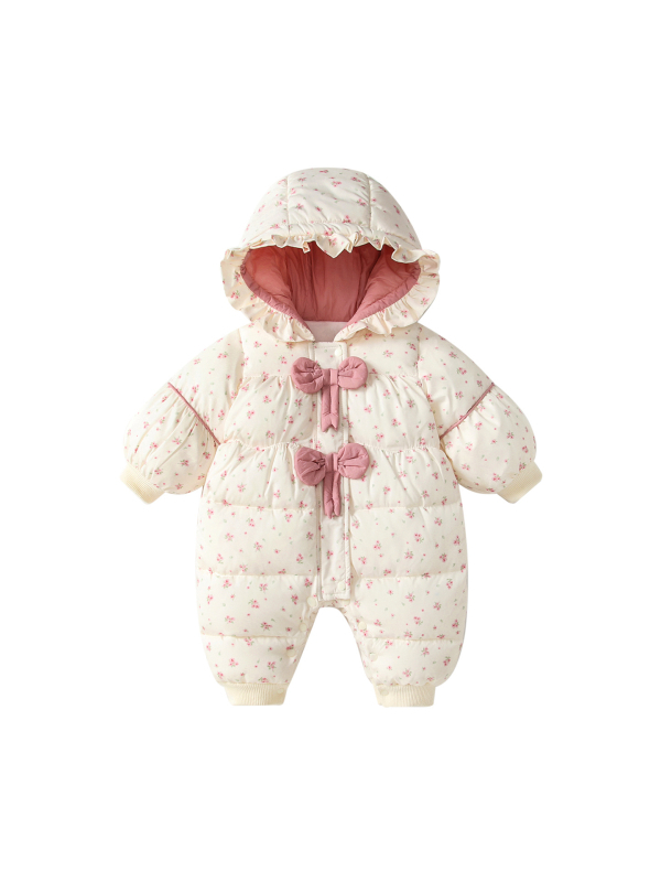 Vlinder salopetă bebe cu fleece din poliester, căptușeală groasă pentru iarnă, fetițe nou-născute, mâneci lungi, glugă, fermoar