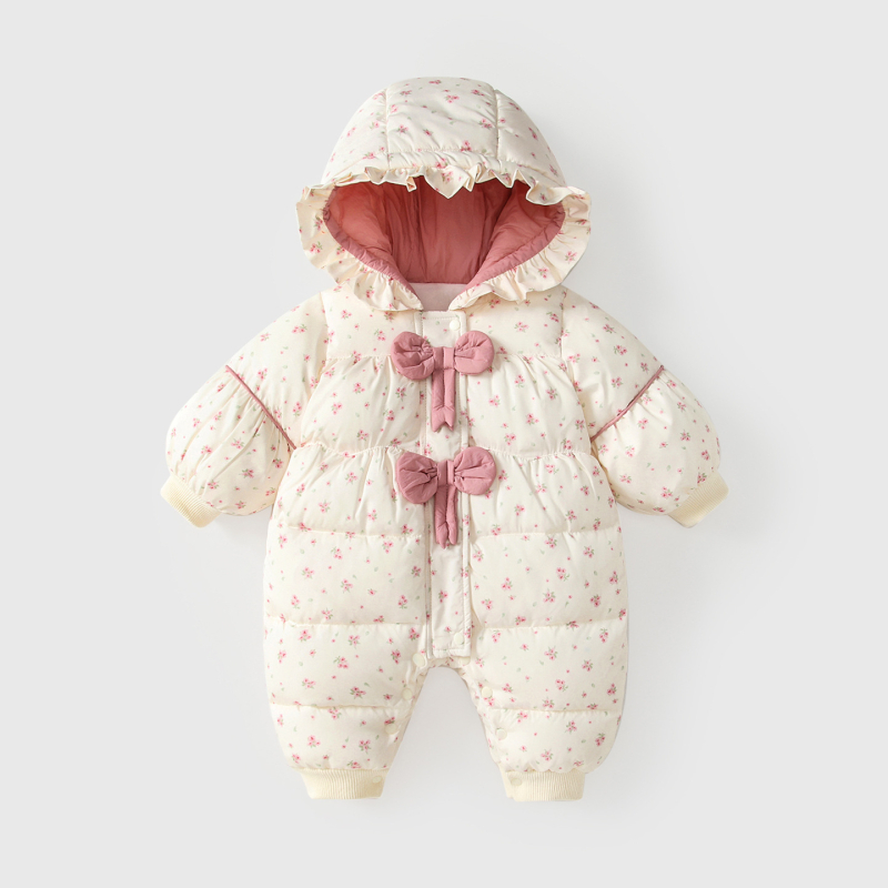 Vlinder salopetă bebe cu fleece din poliester, căptușeală groasă pentru iarnă, fetițe nou-născute, mâneci lungi, glugă, fermoar