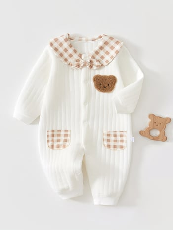 Salopetă de bebeluș din bumbac 100%, toamnă-iarnă, mâneci lungi, închidere frontală simplă, unisex