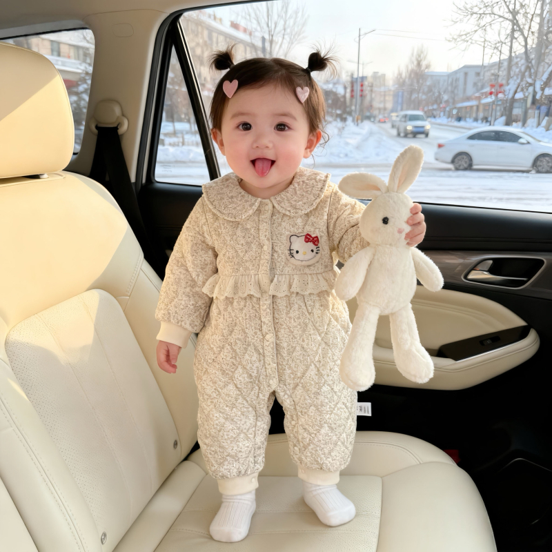 Salopetă pentru nou-născuți, iarnă, 95% bumbac, imprimeu floral, mâneci lungi