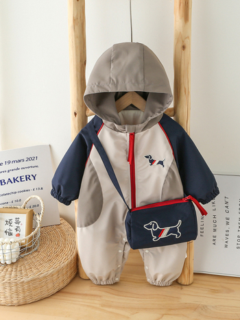 Salopetă pentru bebeluși, căptușită cu fleece din poliester, închidere cu fermoar, mâneci lungi, glugă, pentru nou-născuți 0–12 luni