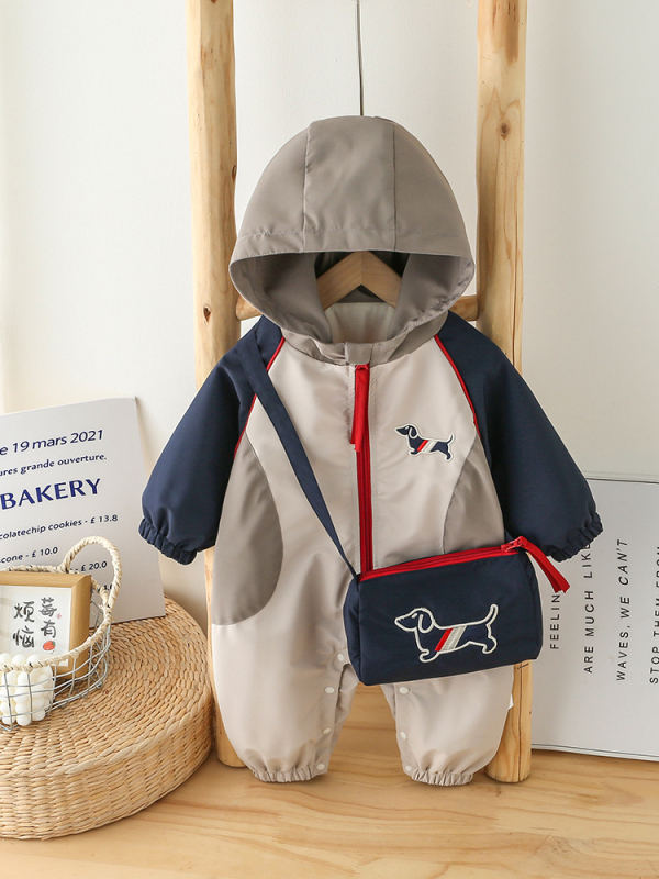 Salopetă pentru bebeluși, căptușită cu fleece din poliester, închidere cu fermoar, mâneci lungi, glugă, pentru nou-născuți 0–12 luni