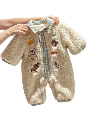 Salopetă de iarnă pentru bebeluți, cu căptușeală groasă din velur, unisex, model cartoon, 100% poliester, menține căldura, pentru vârsta 1–3 ani