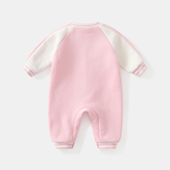 Salopetă de iarnă pentru nou-născute, fetiță, cu mâneci Raglan, stil cartoon baseball, din fleece de bumbac gros, pentru purtare în exterior