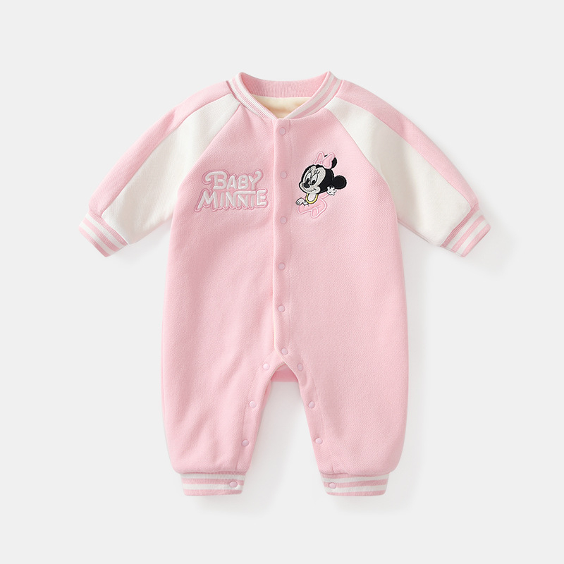 Salopetă de iarnă pentru nou-născute, fetiță, cu mâneci Raglan, stil cartoon baseball, din fleece de bumbac gros, pentru purtare în exterior
