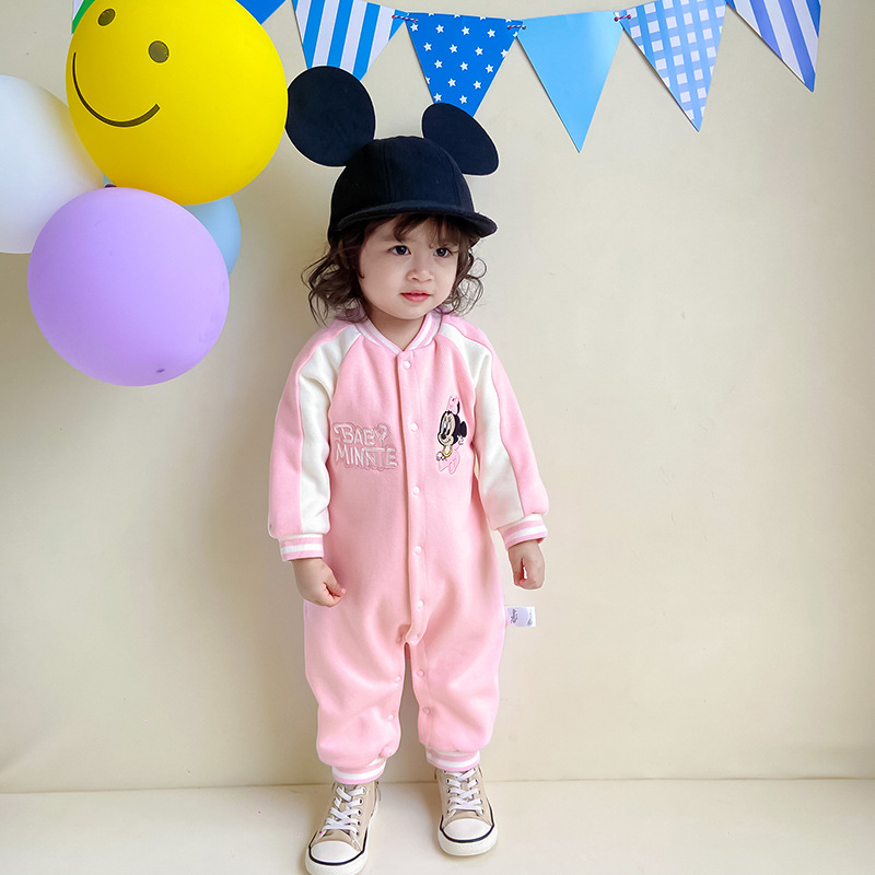 Salopetă de iarnă pentru nou-născute, fetiță, cu mâneci Raglan, stil cartoon baseball, din fleece de bumbac gros, pentru purtare în exterior