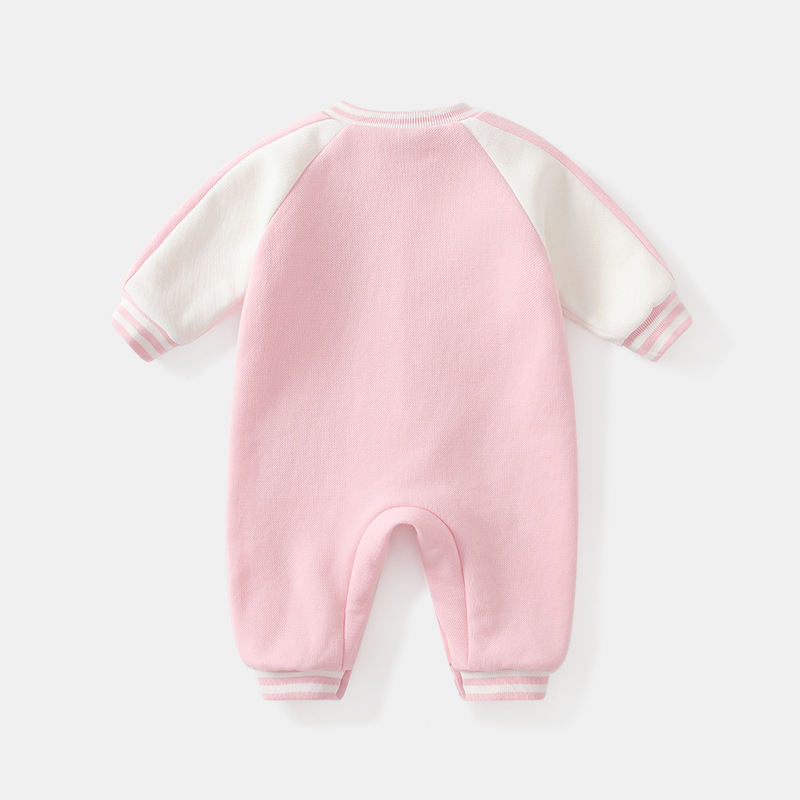 Salopetă de iarnă pentru nou-născute, fetiță, cu mâneci Raglan, stil cartoon baseball, din fleece de bumbac gros, pentru purtare în exterior