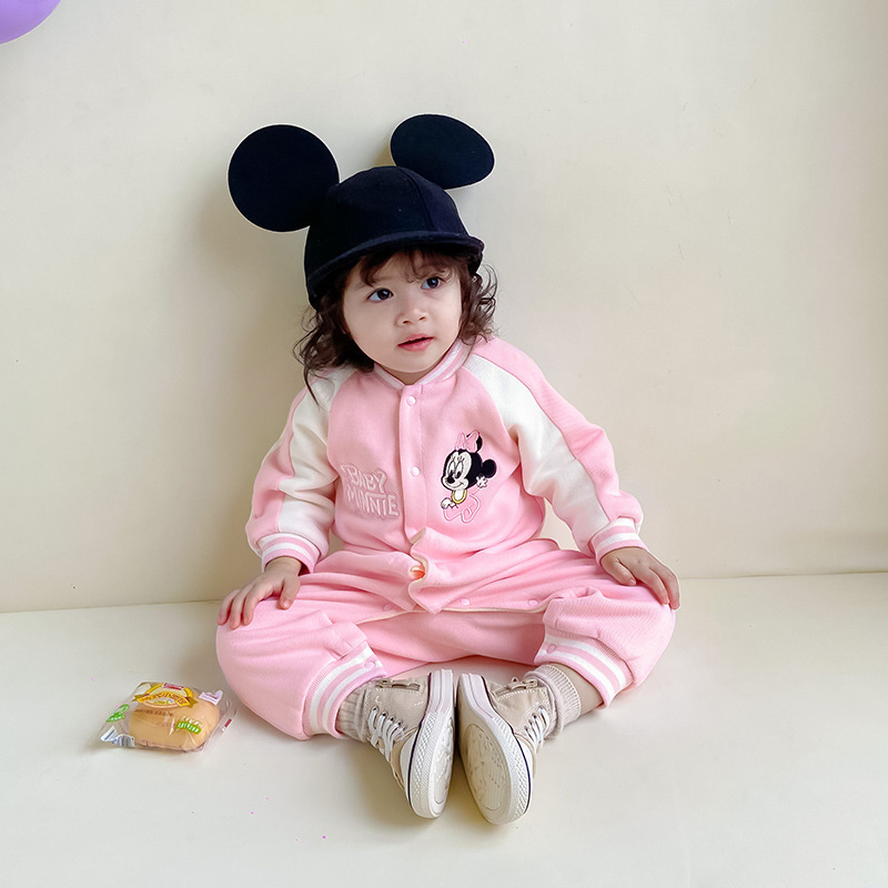 Salopetă de iarnă pentru nou-născute, fetiță, cu mâneci Raglan, stil cartoon baseball, din fleece de bumbac gros, pentru purtare în exterior