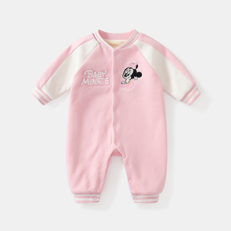 Salopetă de iarnă pentru nou-născute, fetiță, cu mâneci Raglan, stil cartoon baseball, din fleece de bumbac gros, pentru purtare în exterior
