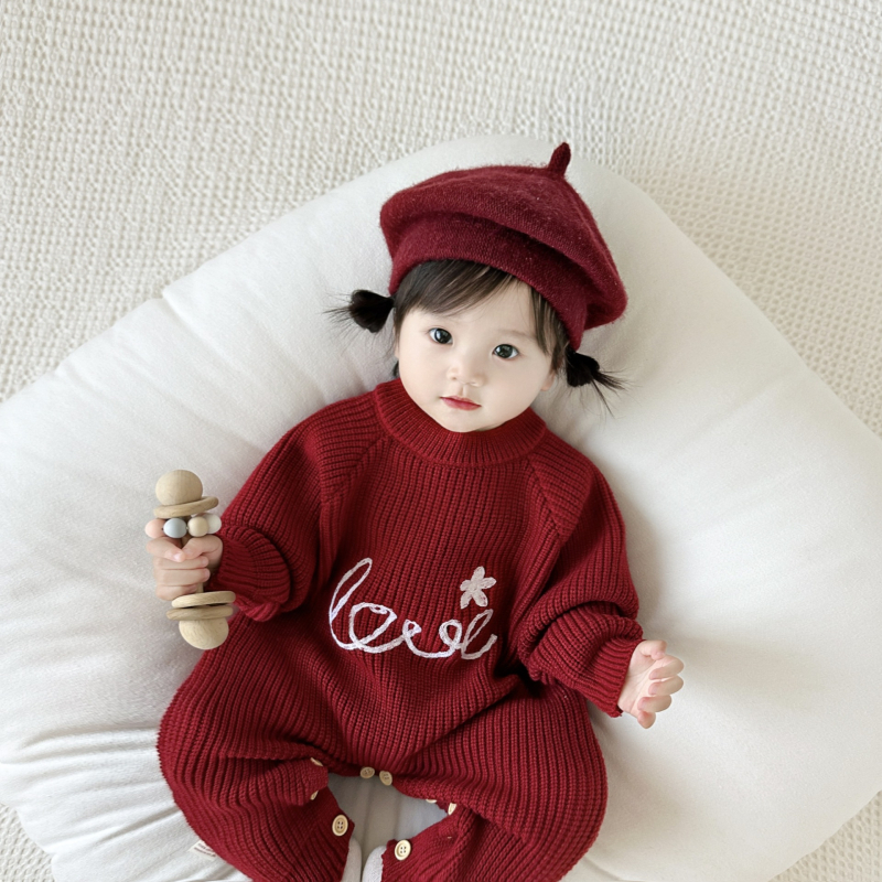 Pleteni bebi kombinezon za jesen-zimu, dugi rukavi, pulover stil, najlon smjesa 35%, za bebe i malu djecu (1–3 godine)