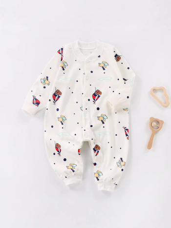 Salopetă unisex pentru nou-născuți, din bumbac 100%, mânecă lungă, închidere cu nasturi în față